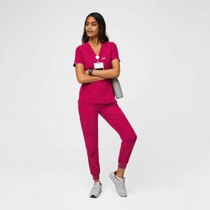 Large-Ultra Rose-FIGS scrubs Set - Catarina Top and 2.0 Jogger pants